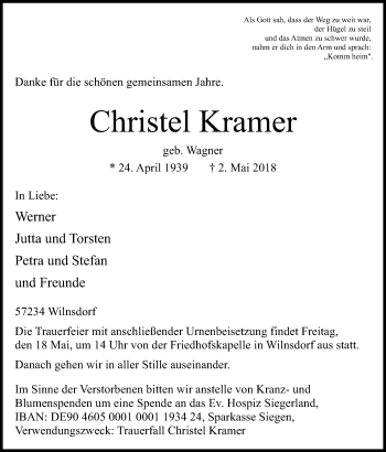 Traueranzeige von Christel Kramer von Siegener Zeitung