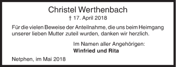 Traueranzeige von Christel Werthenbach von Siegener Zeitung