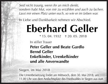 Traueranzeige von Eberhard Geller von Siegener Zeitung