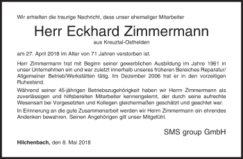 Traueranzeige von Eckhard Zimmermann von Siegener Zeitung