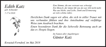 Traueranzeige von Edith Katz von Siegener Zeitung