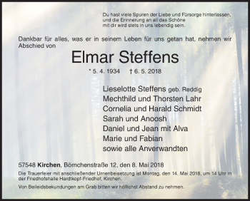 Traueranzeige von Elmar Steffens von Siegener Zeitung