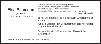 Traueranzeige von Elsa Schmenn von Siegener Zeitung