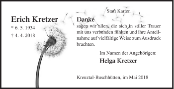 Traueranzeige von Erich Kretzer von Siegener Zeitung
