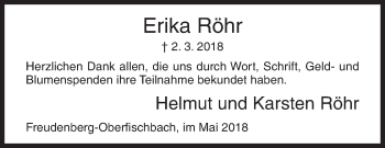 Traueranzeige von Erika Röhr von Siegener Zeitung