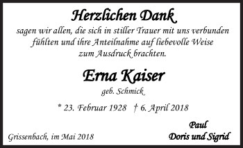 Traueranzeige von Erna Kaiser von Siegener Zeitung
