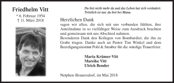 Traueranzeige von Friedhelm Vitt von Siegener Zeitung