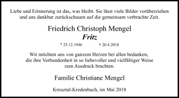 Traueranzeige von Friedrich Christoph Mengel von Siegener Zeitung