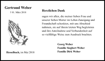 Traueranzeige von Gertraud Weber von Siegener Zeitung
