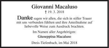 Traueranzeige von Giovanni Macaluso von Siegener Zeitung