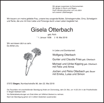 Traueranzeige von Gisela Otterbach von Siegener Zeitung
