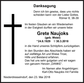 Traueranzeige von Grete Naujoks von Siegener Zeitung