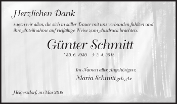 Traueranzeige von Günter Schmitt von Siegener Zeitung