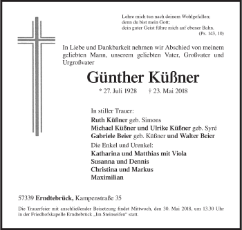 Traueranzeige von Günther Küßner von Siegener Zeitung