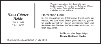 Traueranzeige von Hans Günter Heidt von Siegener Zeitung