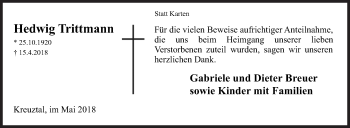 Traueranzeige von Hedwig Trittmann von Siegener Zeitung