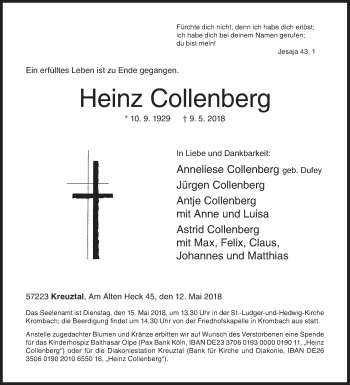 Traueranzeige von Heinz Collenberg von Siegener Zeitung