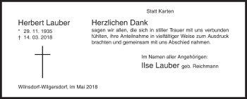 Traueranzeige von Herbert Lauber von Siegener Zeitung