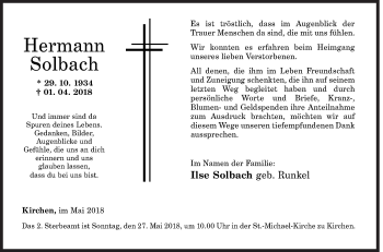 Traueranzeige von Hermann Solbach von Siegener Zeitung