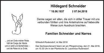 Traueranzeige von Hildegard Schneider von Siegener Zeitung