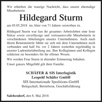 Traueranzeige von Hildegard Sturm von Siegener Zeitung