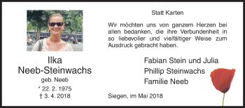 Traueranzeige von Ilka Neeb-Steinwachs von Siegener Zeitung