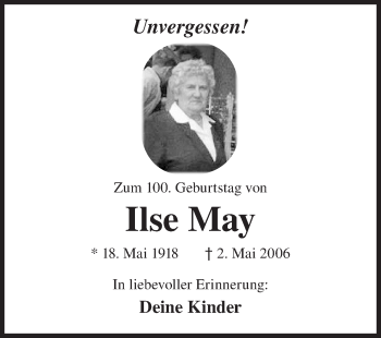 Traueranzeige von Ilse May von Siegener Zeitung