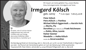 Traueranzeige von Irmgard Kölsch von Siegener Zeitung
