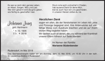 Traueranzeige von Johanna Jung von Siegener Zeitung