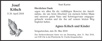 Traueranzeige von Josef Kölsch von Siegener Zeitung