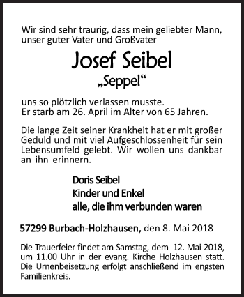 Traueranzeige von Josef Seibel von Siegener Zeitung