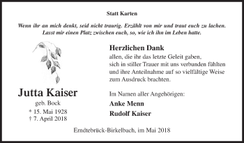 Traueranzeige von Jutta Kaiser von Siegener Zeitung