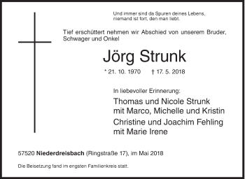 Traueranzeige von Jörg Strunk von Siegener Zeitung