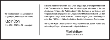 Traueranzeige von Kadir Con von Siegener Zeitung
