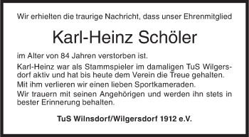 Traueranzeige von Karl-Heinz Schöler von Siegener Zeitung