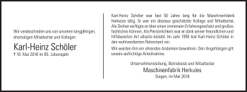 Traueranzeige von Karl-Heinz Schöler von Siegener Zeitung