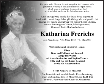 Traueranzeige von Katharina Frerichs von Siegener Zeitung