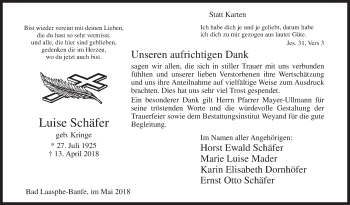 Traueranzeige von Luise Schäfer von Siegener Zeitung