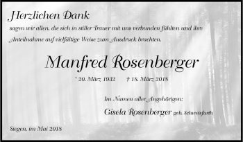 Traueranzeige von Manfred Rosenberger von Siegener Zeitung