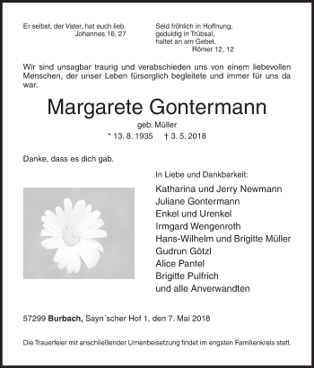 Traueranzeige von Margarete Gontermann von Siegener Zeitung