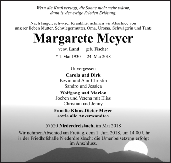Traueranzeige von Margarete Meyer von Siegener Zeitung