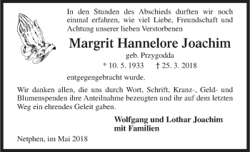 Traueranzeige von Margrit Hannelore Joachim von Siegener Zeitung