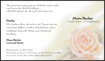 Traueranzeige von Maria Becher von Siegener Zeitung
