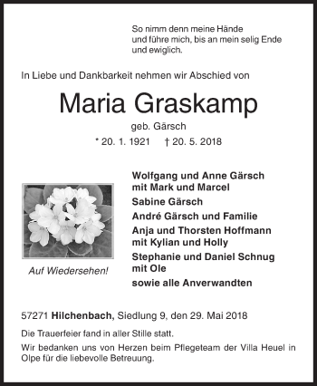 Traueranzeige von Maria Graskamp von Siegener Zeitung