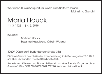 Traueranzeige von Maria Hauck von Siegener Zeitung