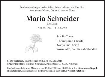 Traueranzeige von Maria Schneider von Siegener Zeitung