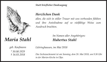 Traueranzeige von Maria Stahl von Siegener Zeitung