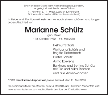 Traueranzeige von Marianne Schütz von Siegener Zeitung