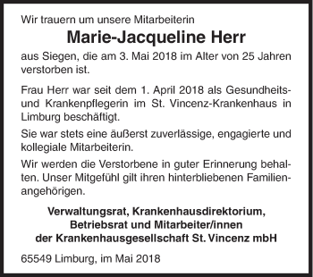 Traueranzeige von Marie-Jacqueline Herr von Siegener Zeitung