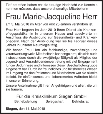 Traueranzeige von Marie-Jacqueline Herr von Siegener Zeitung